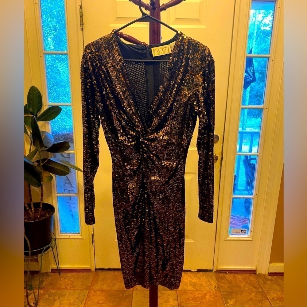 Vintage OLEG CASSINI BLACK TIE FULL SEQUIN DRESS.  SEE MEASUREMENTS